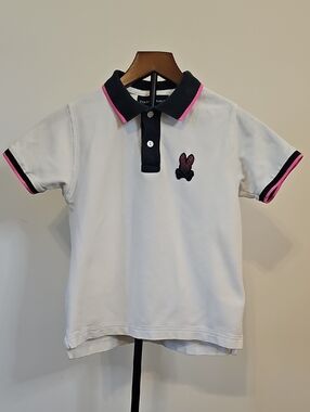 Psycho Bunny White Boys' Polo Shirt with Black And Pink Trim